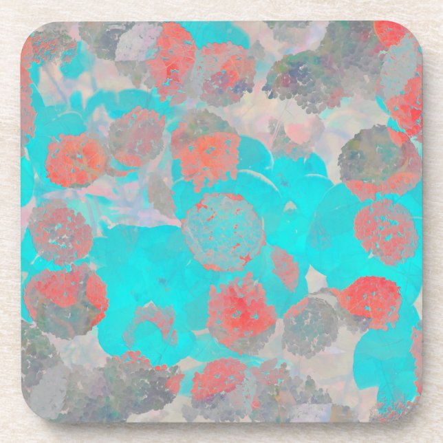 Blue red art of romantic floral / flower pattern coaster (Front)