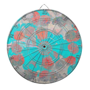 Blue red art of romantic floral / flower pattern dartboard
