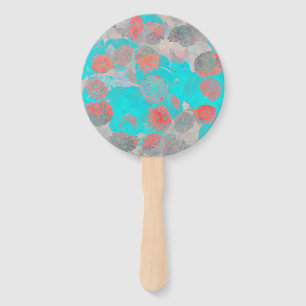 Blue red art of romantic floral / flower pattern hand fan