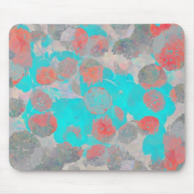 Blue red art of romantic floral / flower pattern mouse pad (Front)