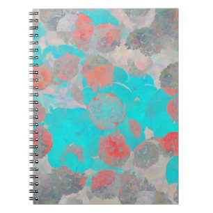 Blue red art of romantic floral / flower pattern notebook