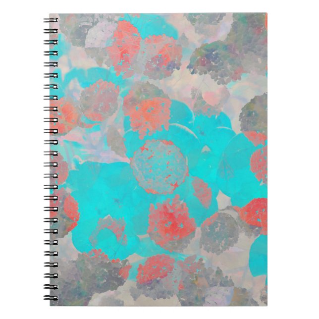 Blue red art of romantic floral / flower pattern notebook (Front)