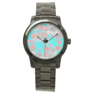Blue red art of romantic floral / flower pattern watch