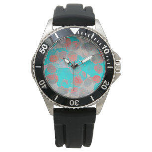 Blue red art of romantic floral / flower pattern watch