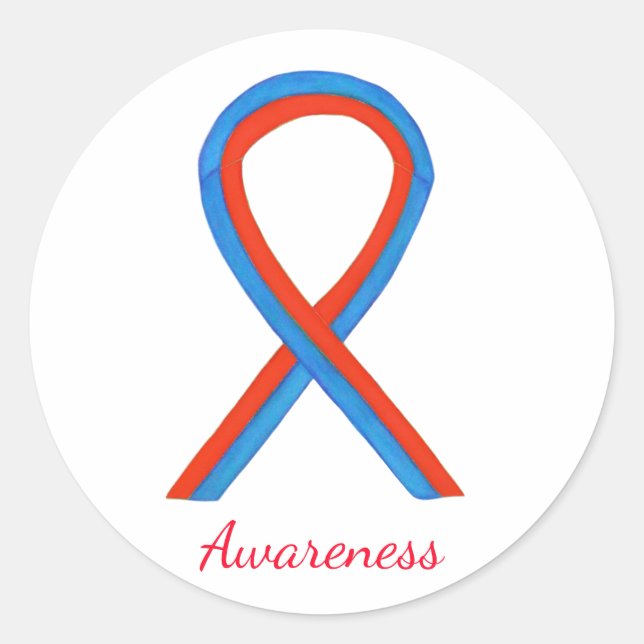 Blue & Red Awareness Ribbon Custom Sticker Decals (Front)