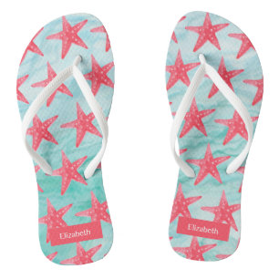 Blue Red Beach Aqua Fish Pattern Thongs