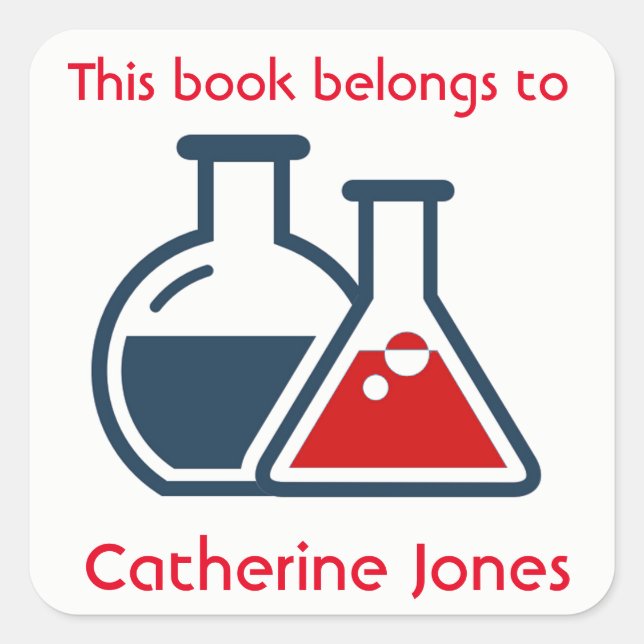 Blue Red Beakers Science Design Bookplate Sticker (Front)