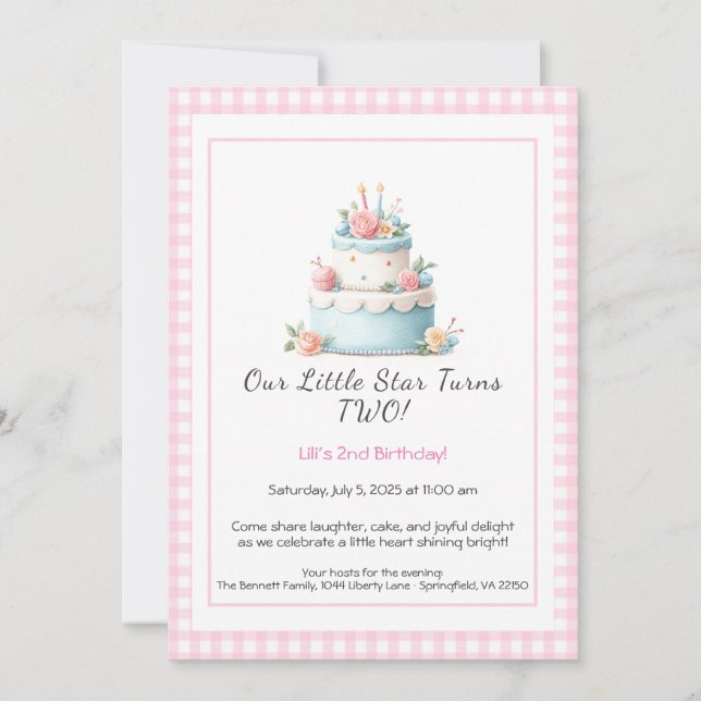 Blue & Red Birthday Cake – 2nd Birthday Invitation (Front)