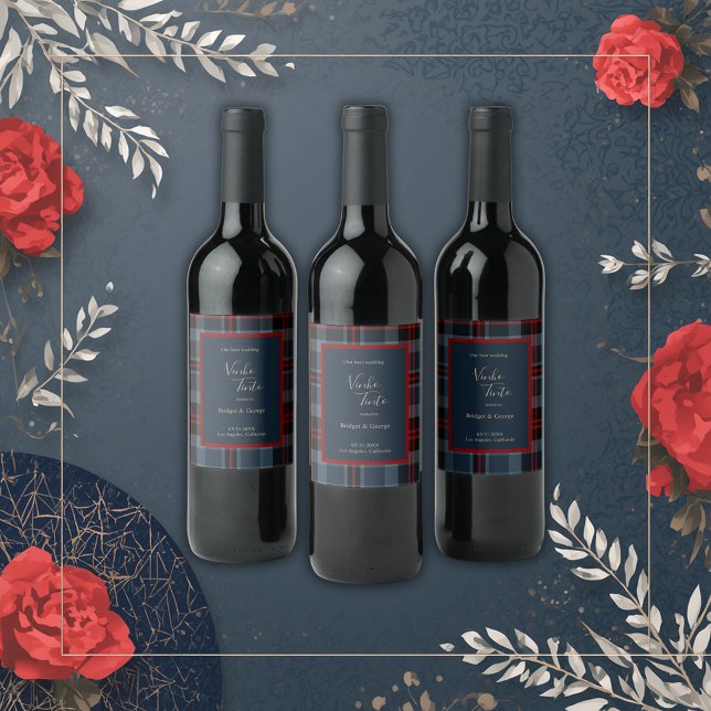 blue red black scottish celtic tartan pattern wine label (Creator Uploaded)