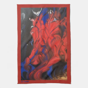 Blue Red Black White Abstract Acrylic Tea Towel