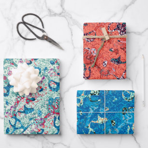 Blue Red Black White Spotted Graphic Abstraction Wrapping Paper Sheet