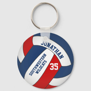 blue red boys' name w team colours volleyball key ring