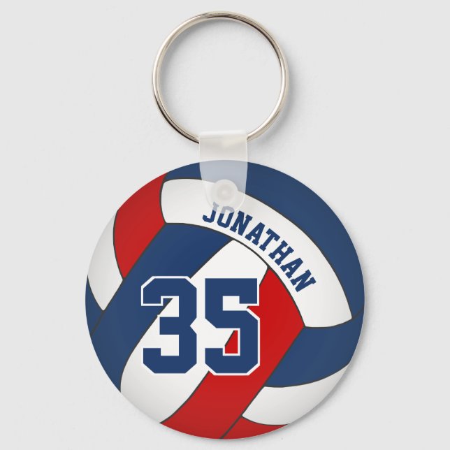 blue red boys team colours jersey number key ring (Front)