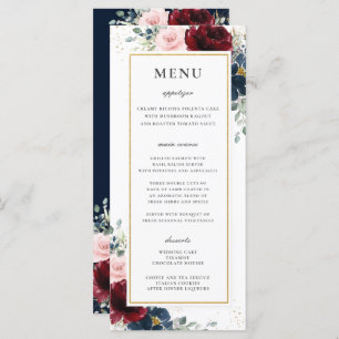 Blue Red Burgundy Blush Pink Floral Wedding Menu