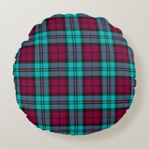 Blue Red Campbell Tartan Blackwatch Plaid Round Cushion