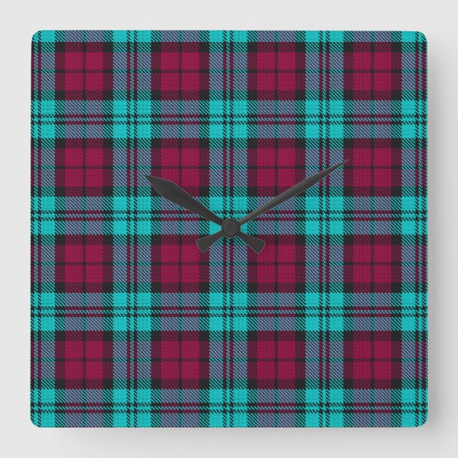 Blue Red Campbell Tartan Blackwatch Plaid Square Wall Clock (Front)
