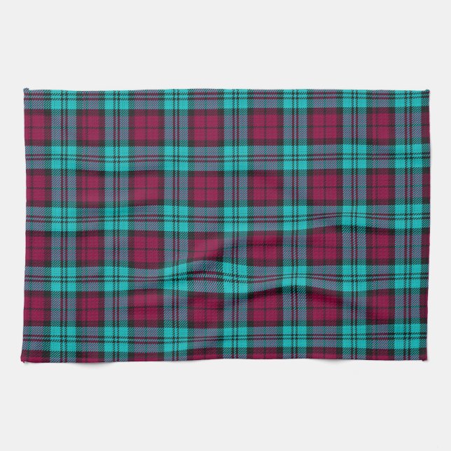 Blue Red Campbell Tartan Blackwatch Plaid Tea Towel (Horizontal)