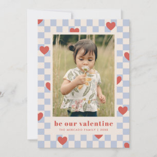 Blue Red Chequerboard Hearts Valentine's Day Card