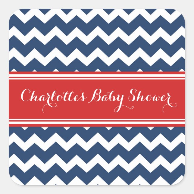 Blue Red Chevron Baby Shower Favour Stickers (Front)