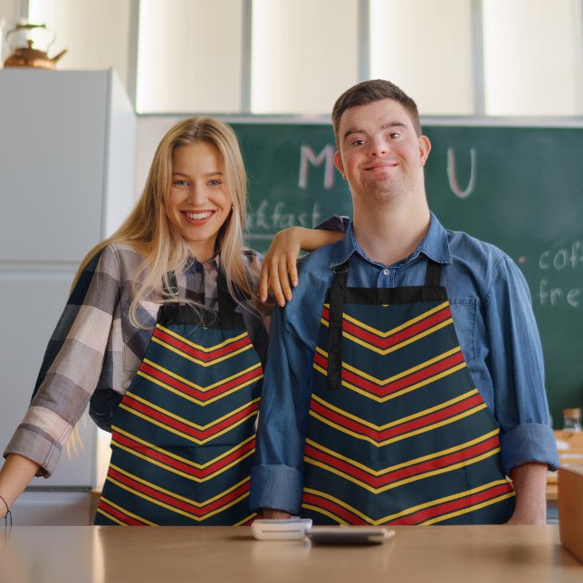 Blue Red Chevron Stripes Cutting Board Apron (apron)
