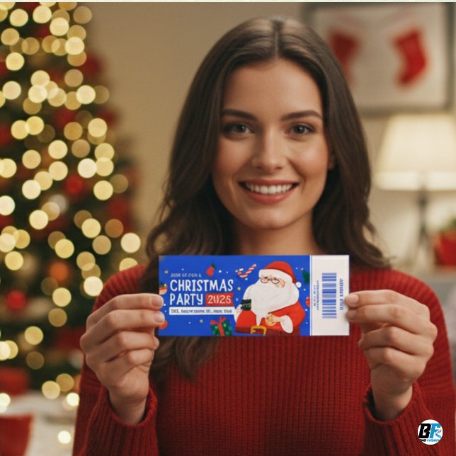 Blue & Red Christmas Party Entry Pass Ticket (Christms Party Ticket)