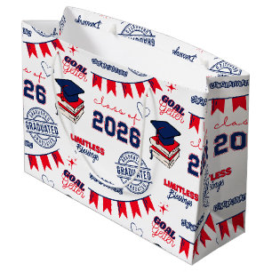 Blue Red Class of 2026 Graduation Large Gift Bag