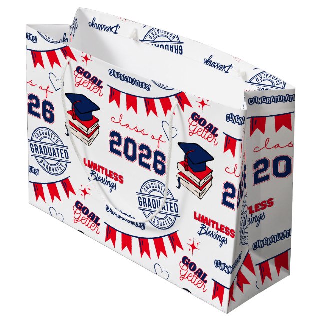 Blue Red Class of 2026 Graduation Large Gift Bag (Back Angled)