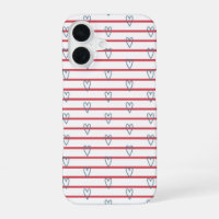 Blue Red Coastal Nautical Hearts Stripes Cute Chic