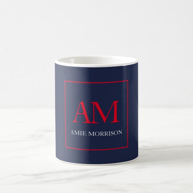 Blue Red Colours Monogram Initial Letters Name Coffee Mug (Center)