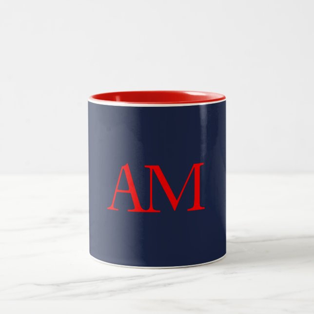 Blue Red Colours Monogram Initial Letters Two-Tone Coffee Mug (Center)