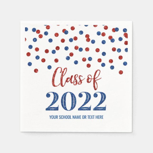 Blue Red Confetti Class of 2022 Napkin (Front)