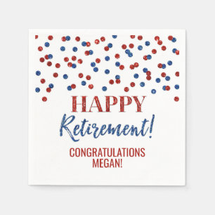Blue Red Confetti Happy Retirement Napkin