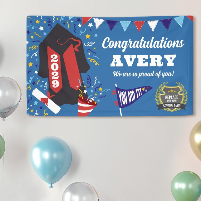 Blue Red Congratulations Graduate School Logo Banner (Creator Uploaded)