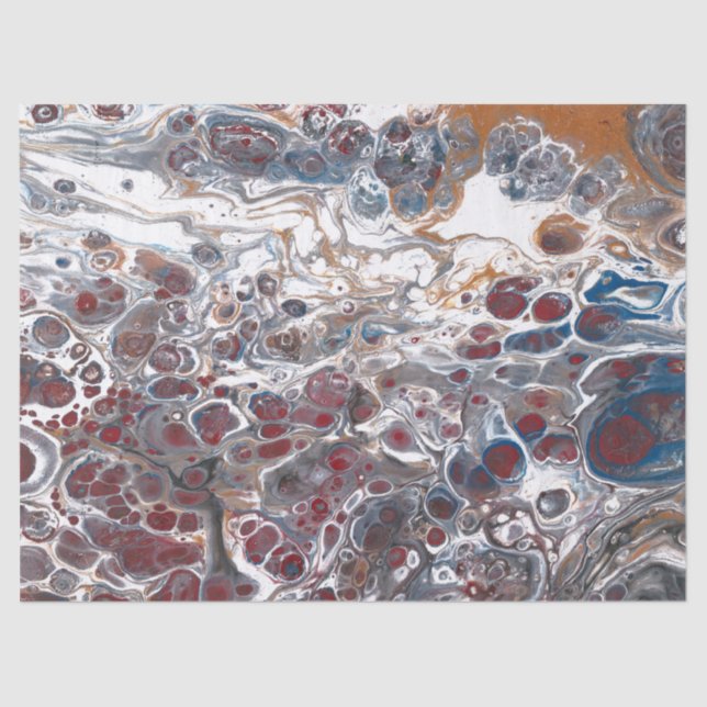 Blue Red Copper White Abstract Decoupage Tissue Paper (Front)