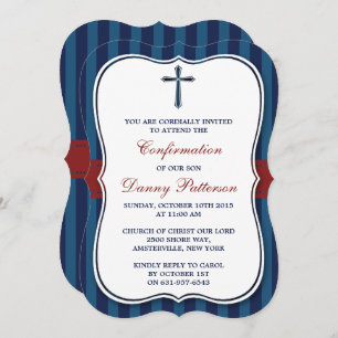 Blue & Red Cross Holy Communion Or Confirmation Invitation