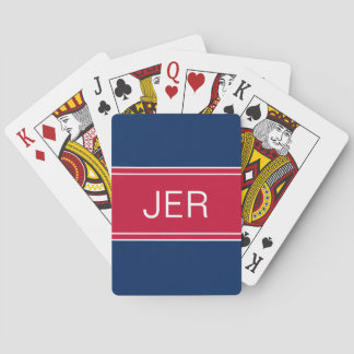 Blue & Red Custom Personalised Monogram Initials Playing Cards