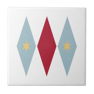 Blue Red Diamonds Yellow Stars Mid Century Modern Ceramic Tile