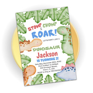 Blue Red Dinosaur Birthday Invitations