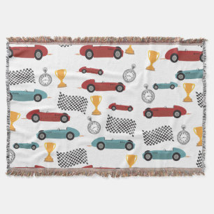 Blue & Red Fast Retro Vintage Racing Cars Throw Blanket
