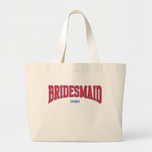 Blue + Red Faux Glitter BRIDESMAID Bachelorette Large Tote Bag