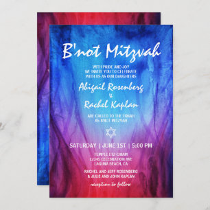 Blue Red Fire Ice    Star of David B'not Mitzvah Invitation