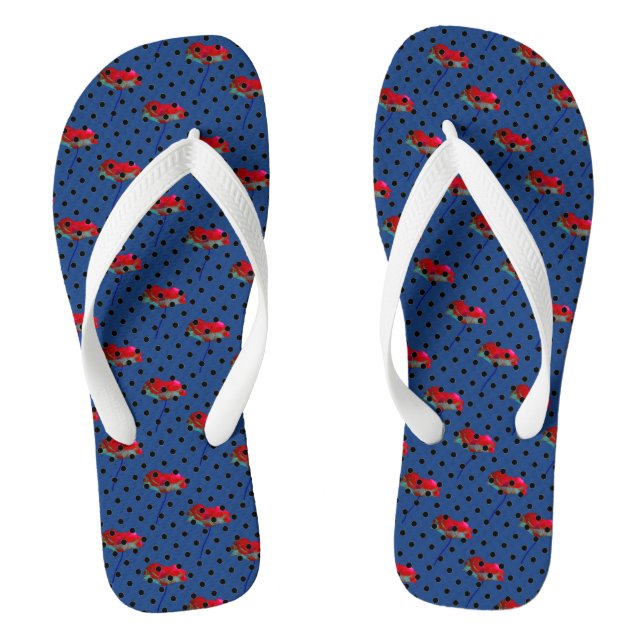 Blue red flower and black polka dots thongs (Footbed)