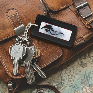 Blue Red Flowers Black Dragon QR code Key Ring