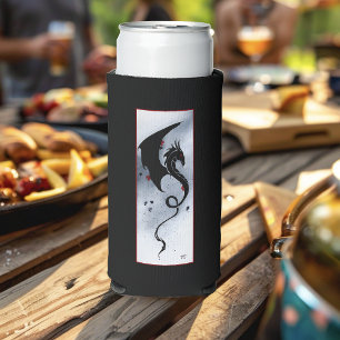 Blue Red Flowers Black Dragon Seltzer Can Cooler