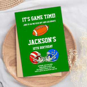Blue Red Football Birthday Invitations