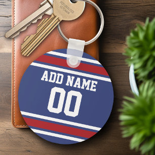 Blue Red Football Jersey Custom Name Number Key Ring