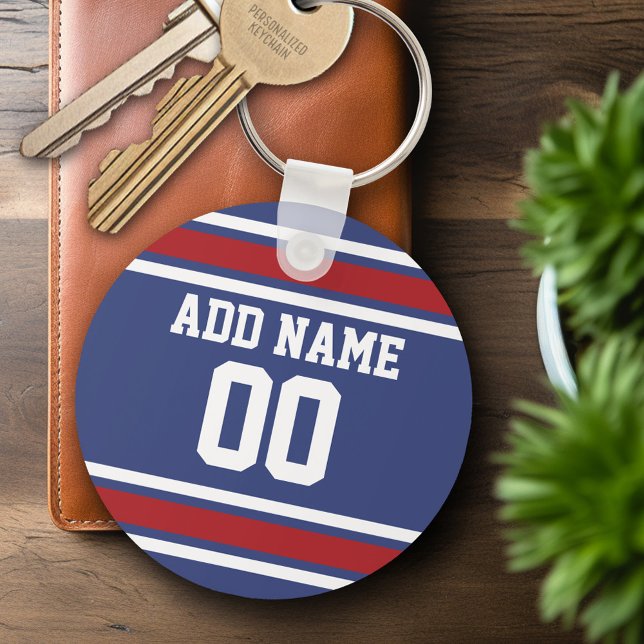 Blue Red Football Jersey Custom Name Number Key Ring (Creator Uploaded)