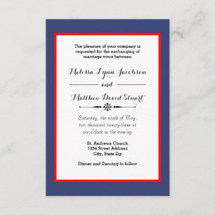 Blue & Red Framed - 3x5 Wedding Invitation