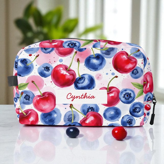 Blue Red Fruit Food Pattern Berry Cherry Dopp Kit (Creator Uploaded)