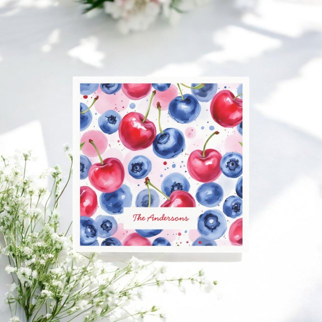 Blue Red Fruit Food Watercolor Berry Cherry Napkin (Creator Uploaded)